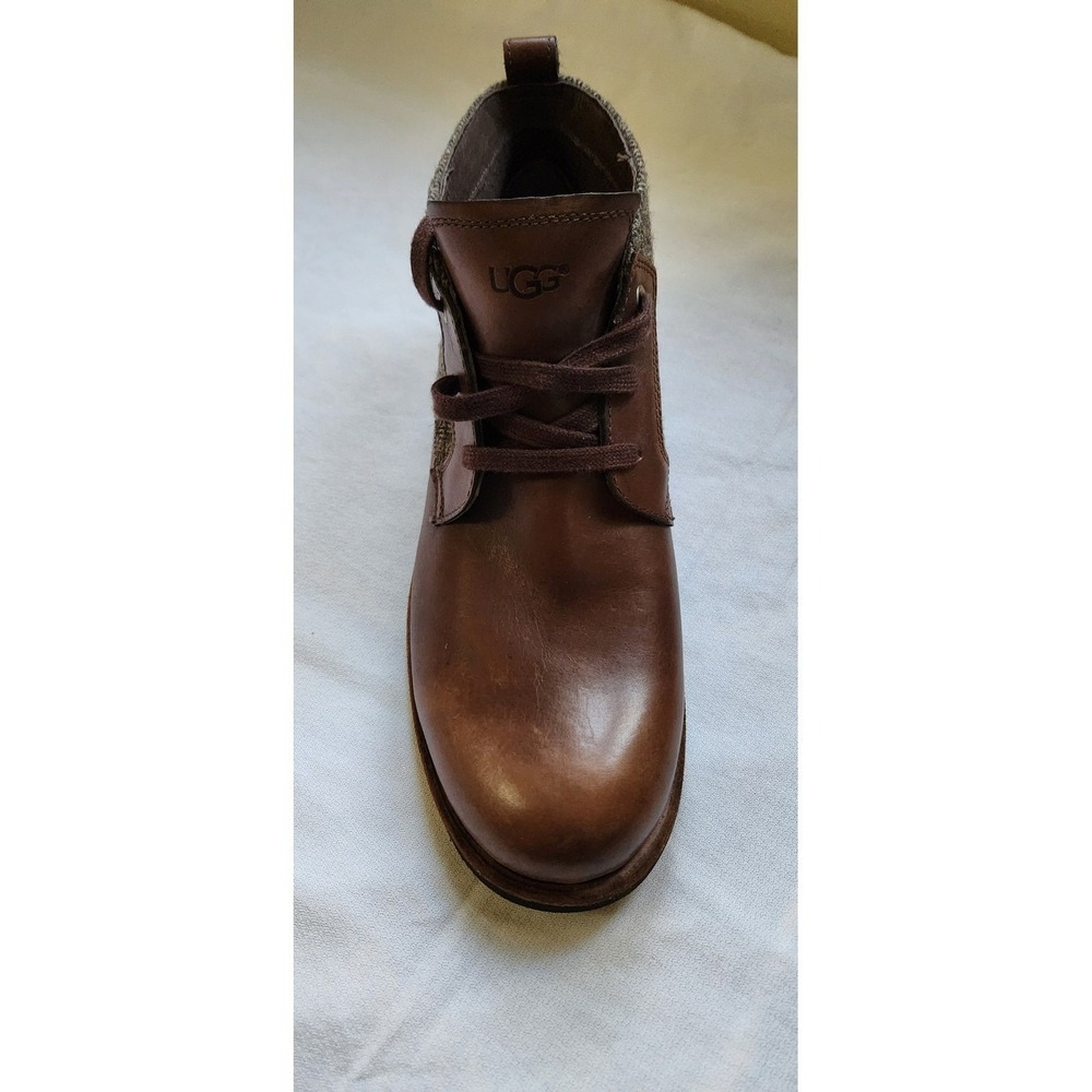 UGG Leighton Bomber Brown Leather Tweed Chukka Boots Mens 9 1005174, NWB - Picture 2 of 7